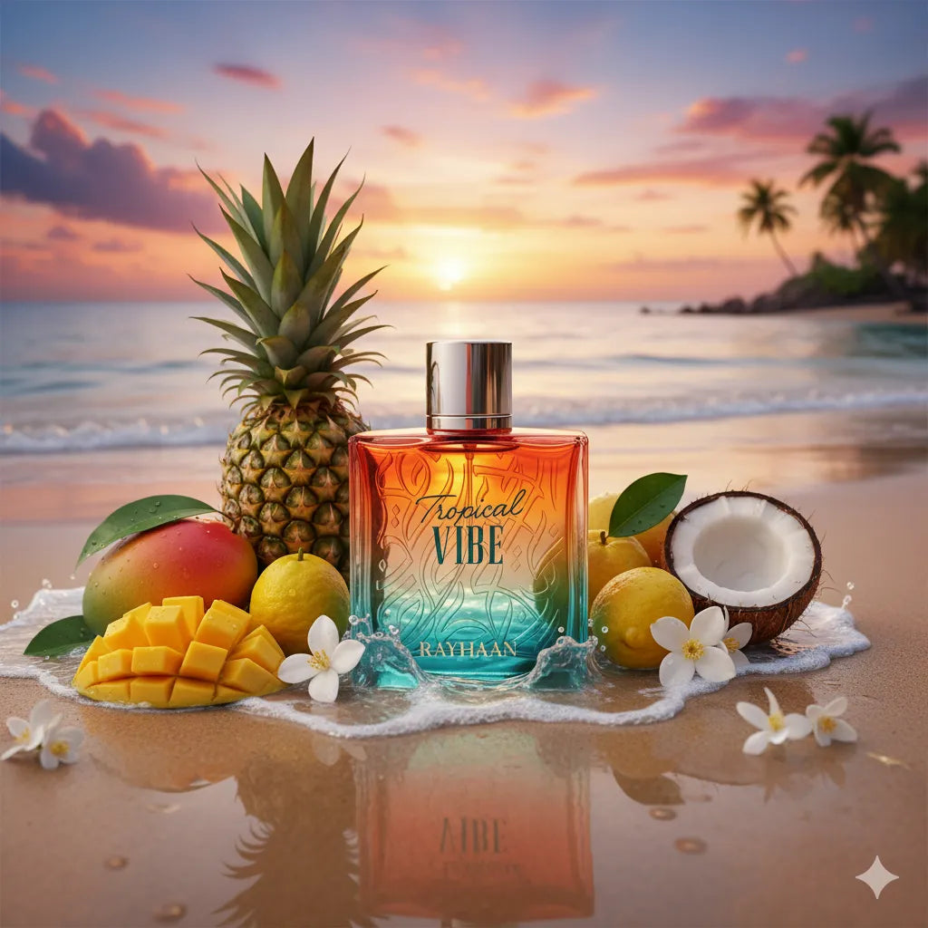 Tropical Vibe Rayhaan Eau de Parfum Samples & Travel Size (3ml, 5ml, 10ml) - Tropical Fruity Aquatic Woody Fragrance - Love That Scent