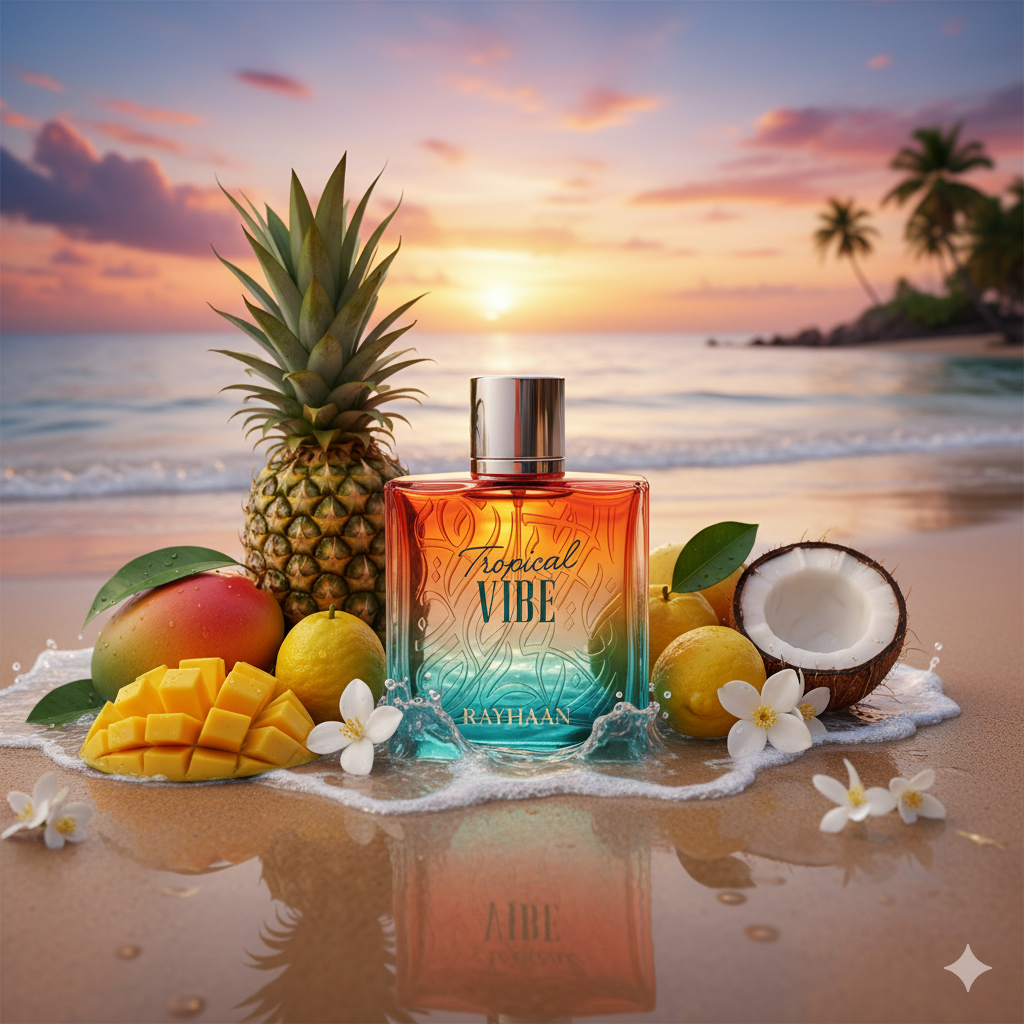 Tropical Vibe Rayhaan Eau de Parfum Samples & Travel Size (3ml) - Tropical Fruity Aquatic Woody Fragrance