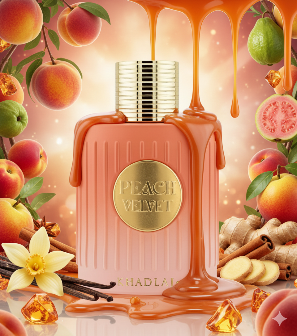 Peach Velvet Khadlaj Perfumes Eau de Parfum Samples & Travel Size (3ml,5ml) - Sweet Tropical Fruity Spicy Gourmand Fragrance