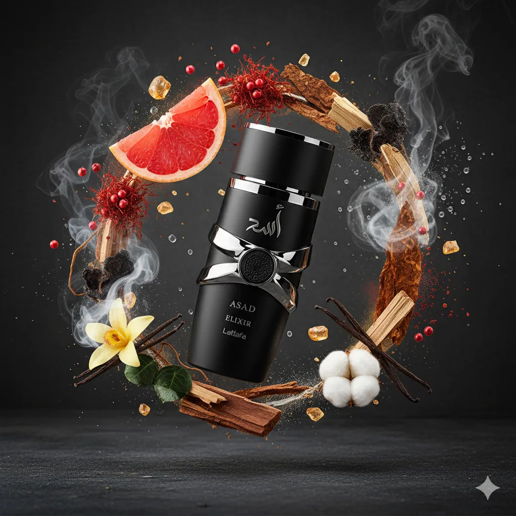 Asad Elixir 2025 by Lattafa Samples & Travel Size (3ml, 5ml, 10ml)