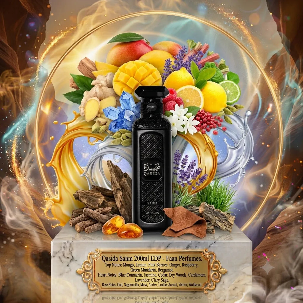 Qasida Sahm | Faan Perfumes | Sample/Decant - EDP | Mango, Oud & Leather Accord 