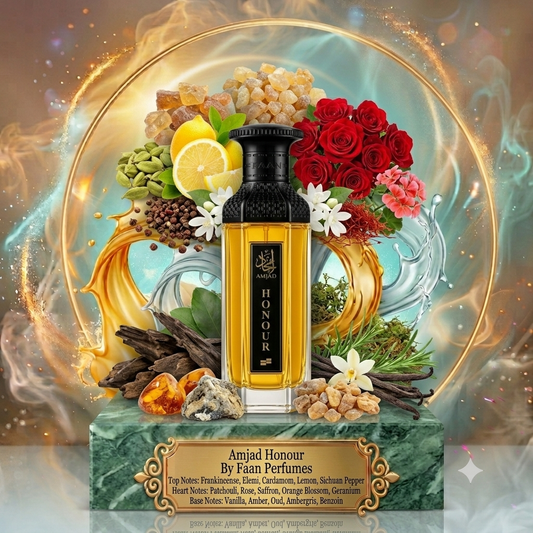 Amjad Honour | Faan Perfumes | Sample/Decant - EDP | Frankincense, Saffron & Oud Accord 