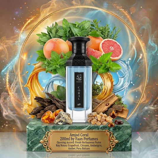 Amjad Coral | Faan Perfumes | Sample/Decant - EDP | Sparkling Grapefruit, Ambergris & Peru Balsam 