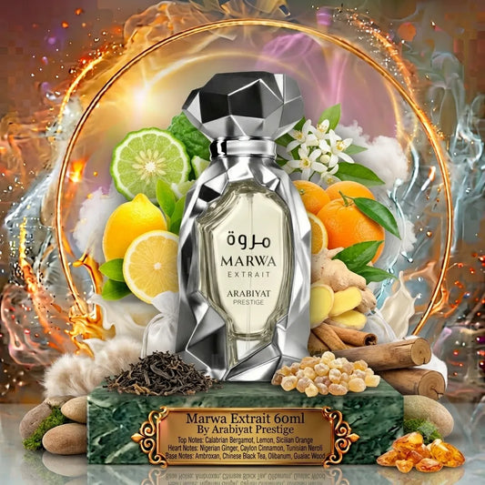 Marwa Extrait De Parfum | Arabiyat Prestige | Sample/Decant - Extrait | Bergamot, Ginger & Black Tea 