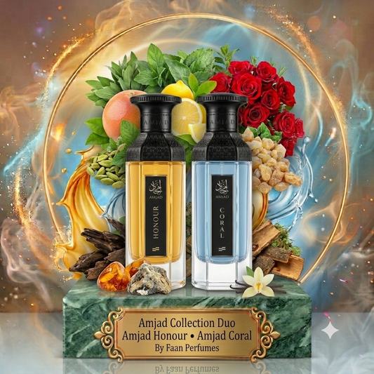 Amjad Men’s Duo Sample Pack | Faan Perfumes | 2x 5ml Decant Set (Amjad Honour & Amjad Coral) 