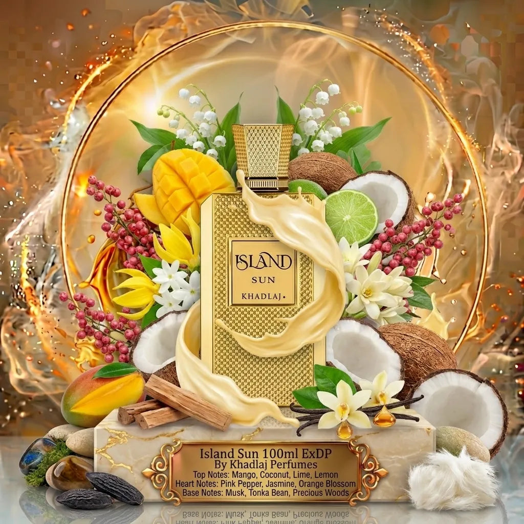 Island Sun Gold Edition | Khadlaj | Sample/Decant - EDP | Juicy Mango, Creamy Coconut & Lime 