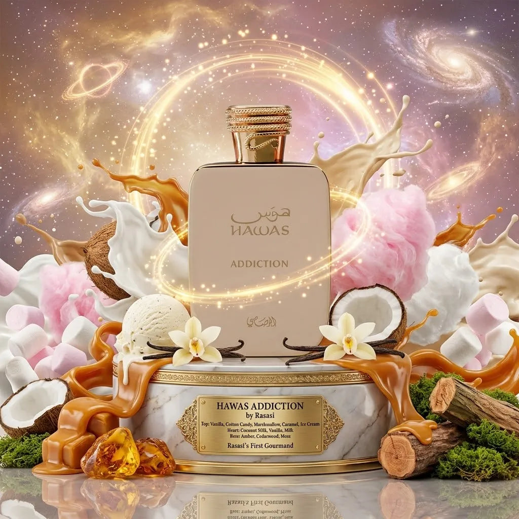 Hawas Addiction | Rasasi | Sample/Decant - EDP | Fluffy Cotton Candy, Caramel & Vanilla Ice Cream 