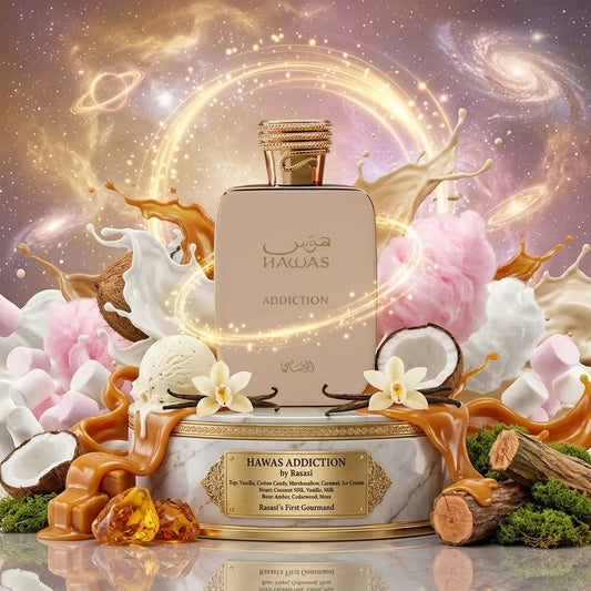 Hawas Addiction | Rasasi | Sample/Decant - EDP | Fluffy Cotton Candy, Caramel & Vanilla Ice Cream 