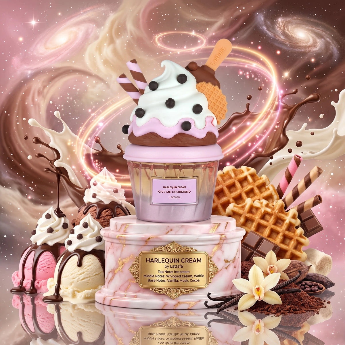 Harlequin Cream | Lattafa | Sample/Decant - EDP | Neapolitan Ice Cream, Whipped Cream & Crisp Waffle Cone 