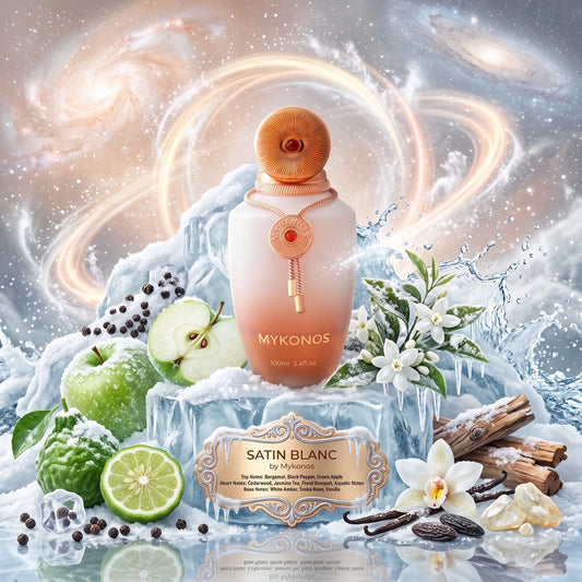 Satin Blanc | Mykonos | Sample/Decant - Extrait | Crisp Green Apple, Jasmine Tea & Creamy White Amber 