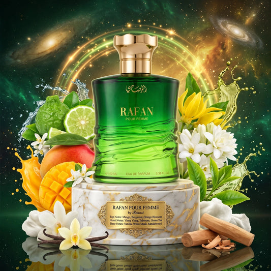 Rafan Pour Femme | Rasasi | Sample/Decant - EDP | Juicy Mango, Green Tea & Creamy Sandalwood 