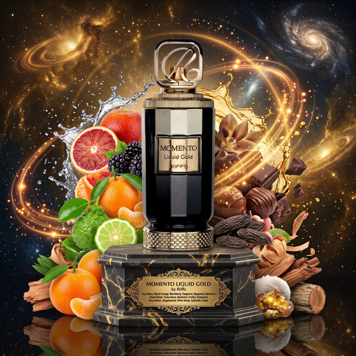 Momento Liquid Gold | Riiffs | Sample/Decant - EDP | Rich Blackberry, Roasted Praline & Akigalawood 