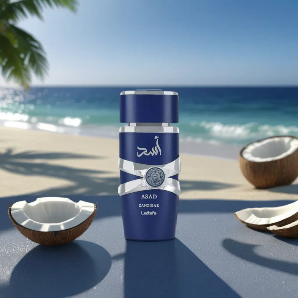 Asad Zanzibar 100ml EDP by Lattafa Perfumes Samples & Travel Size (3ml, 5ml) Aromatic Coconut Vanilla Fragrance