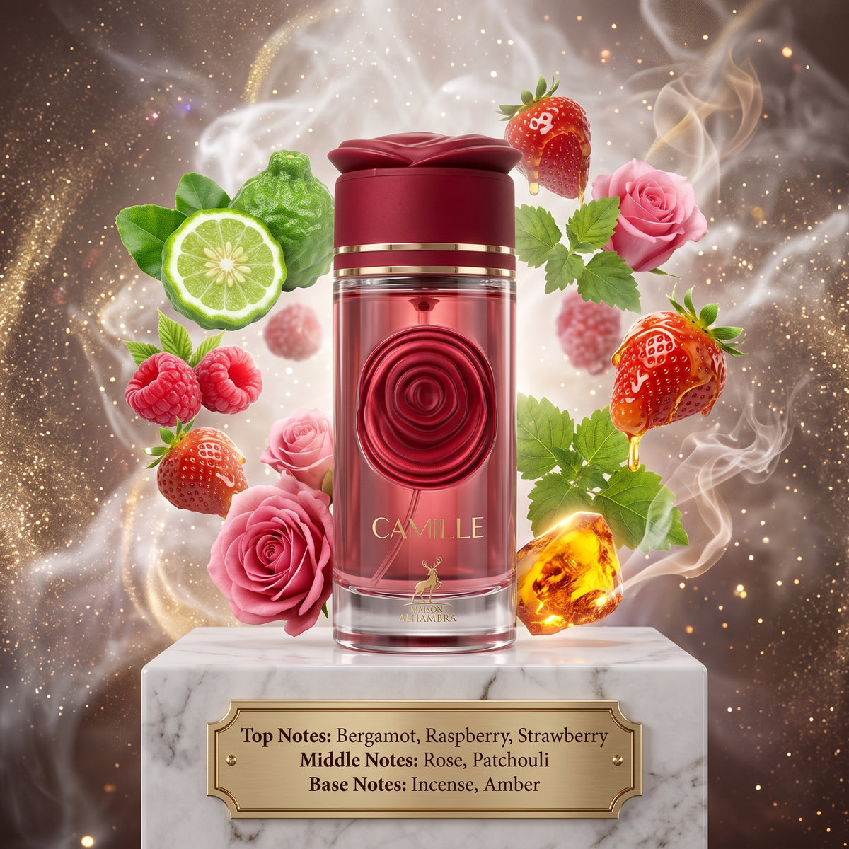Maison Alhambra Camille - Samples & Travel Size (3ml, 5ml, 10ml) - Juicy Fruity Rose Incense Amber Fragrance 