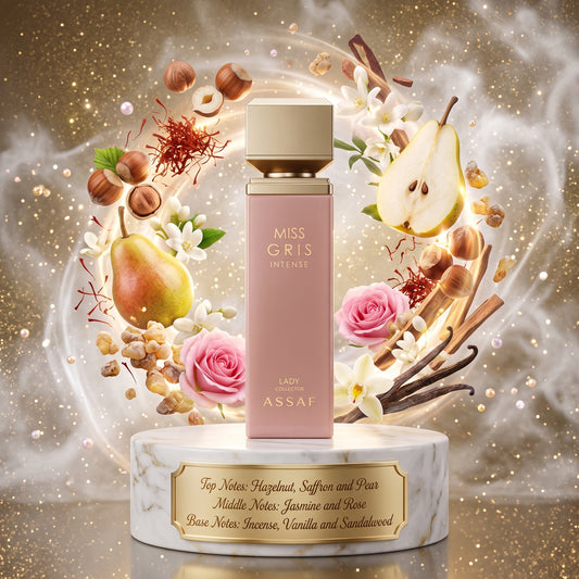 Assaf Miss Gris Intense Eau de Parfum Samples & Travel Size (3ml, 5ml) - Sweet Woody Floral Oriental Fragrance 