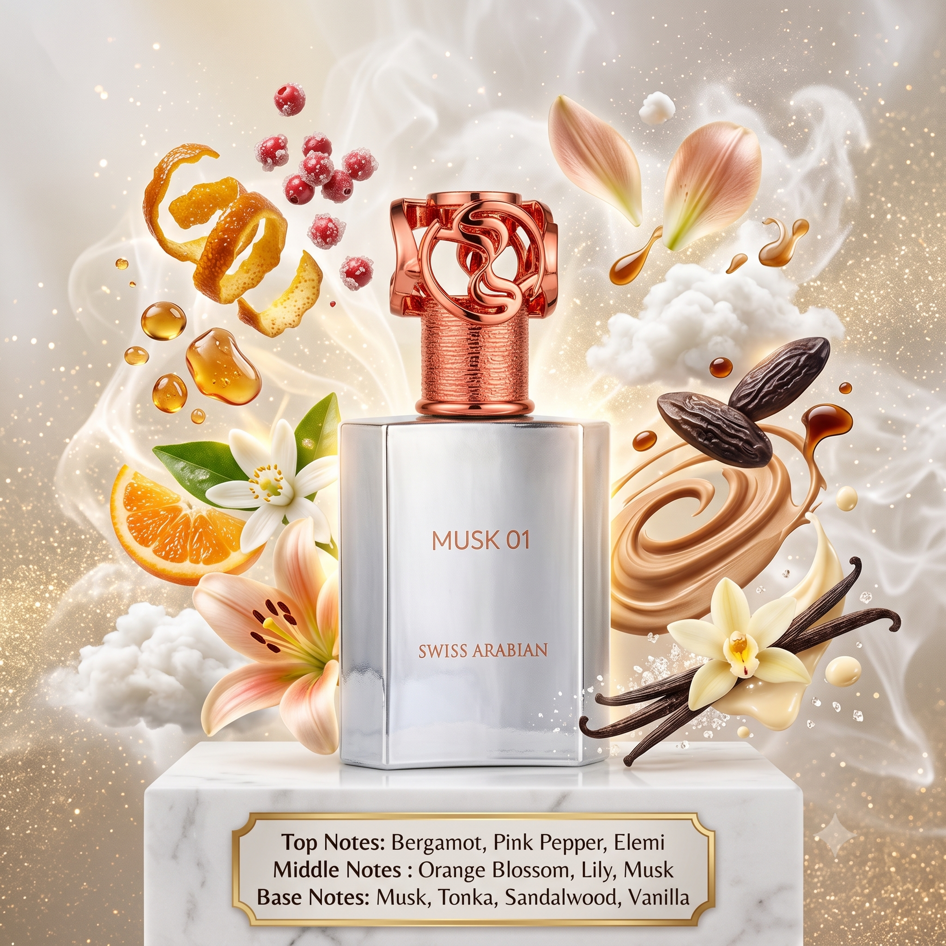 Musk 01 by Swiss Arabian Samples & Travel Size (2ml, 3ml, 5ml) Clean Powdery Musk Fragrance 