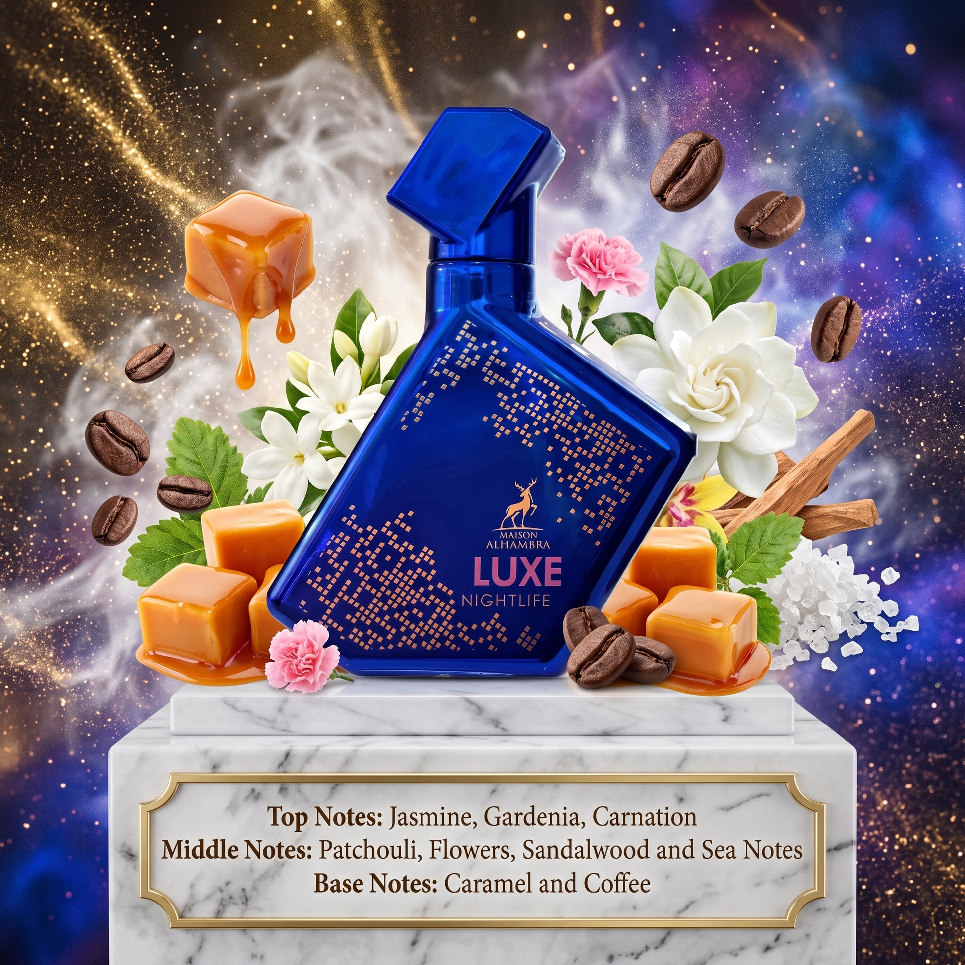 5ml Luxe Nightlife 100ml EDP | Maison Al Hambra | Sample/Decant | Gardenia Coffee Caramel Floral Perfume - Fragrance 