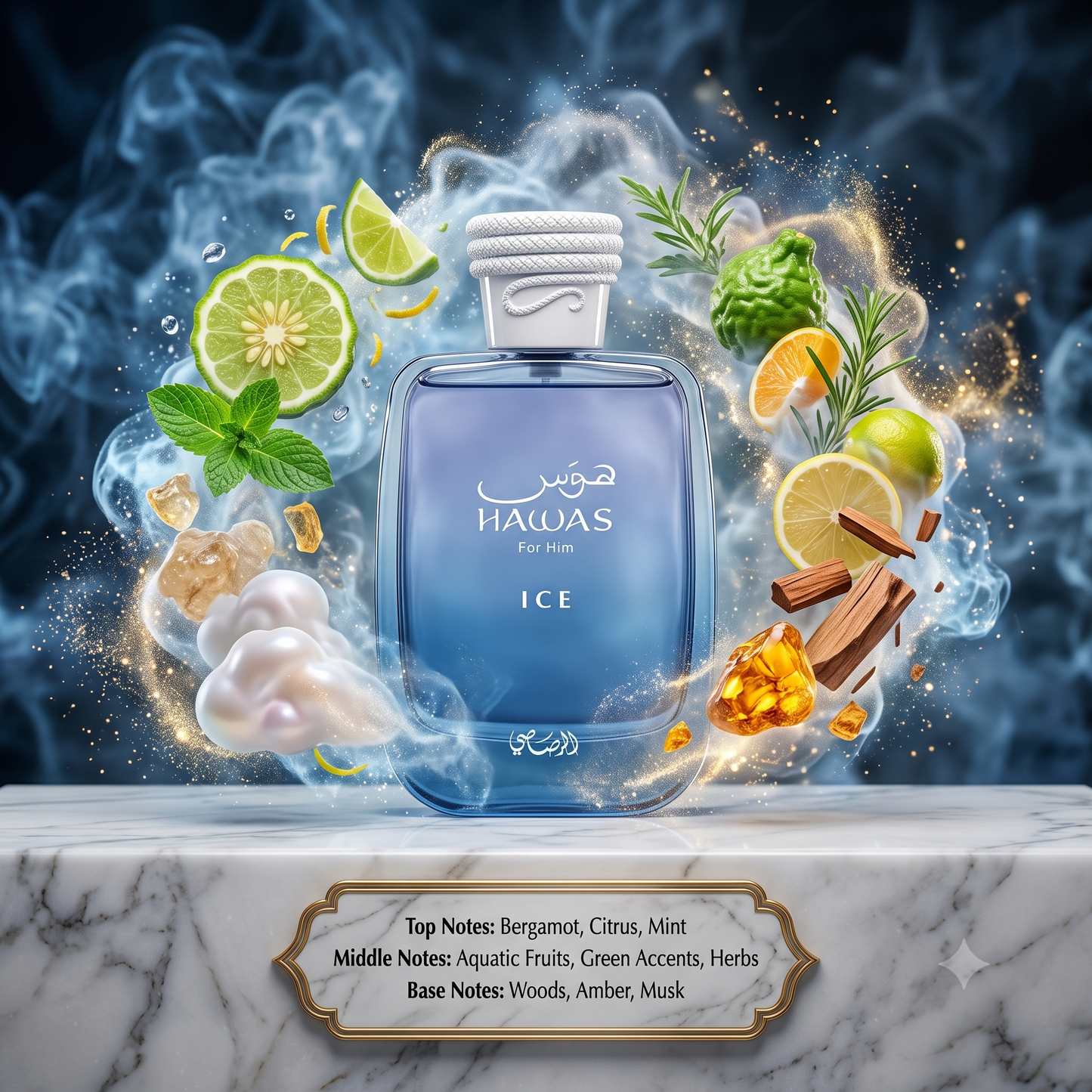 Hawas Ice Rasasi Samples & Travel Size (3ml, 5ml, 10ml) | Fresh, Fruity and Woody Fragrance 