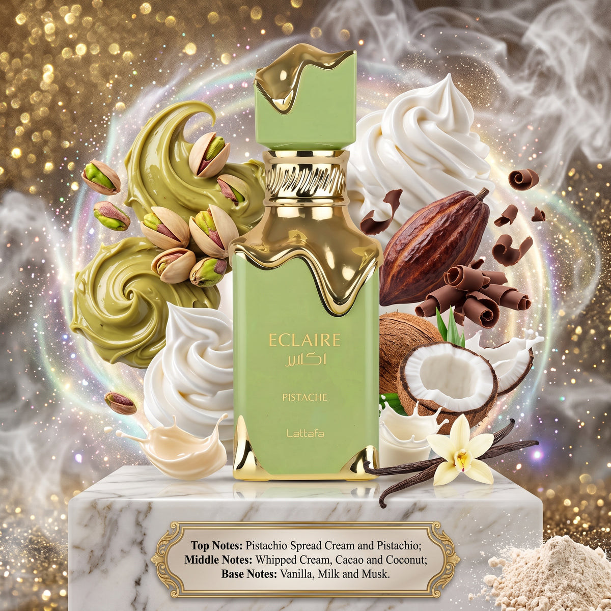 Eclaire Pistache Lattafa Perfumes Samples & Travel Size (3ml, 5ml, 10ml) | Creamy, Pistachio Gourmand Fragrance 