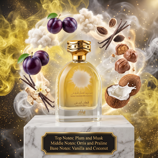 Mamlakat Al Oud Cotton Abyed - Samples & Travel Size (3ml, 5ml, 10ml) - Creamy Gourmand Fruity Vanilla Musk Fragrance 