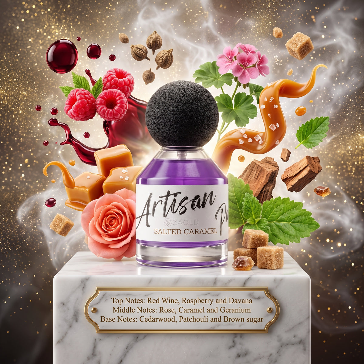 Artisan Perfumery Salted Caramel Fragrance World Eau de Parfum Samples & Travel Size (3ml, 5ml, 10ml) - Sweet Gourmand Fruity Woody Fragrance 