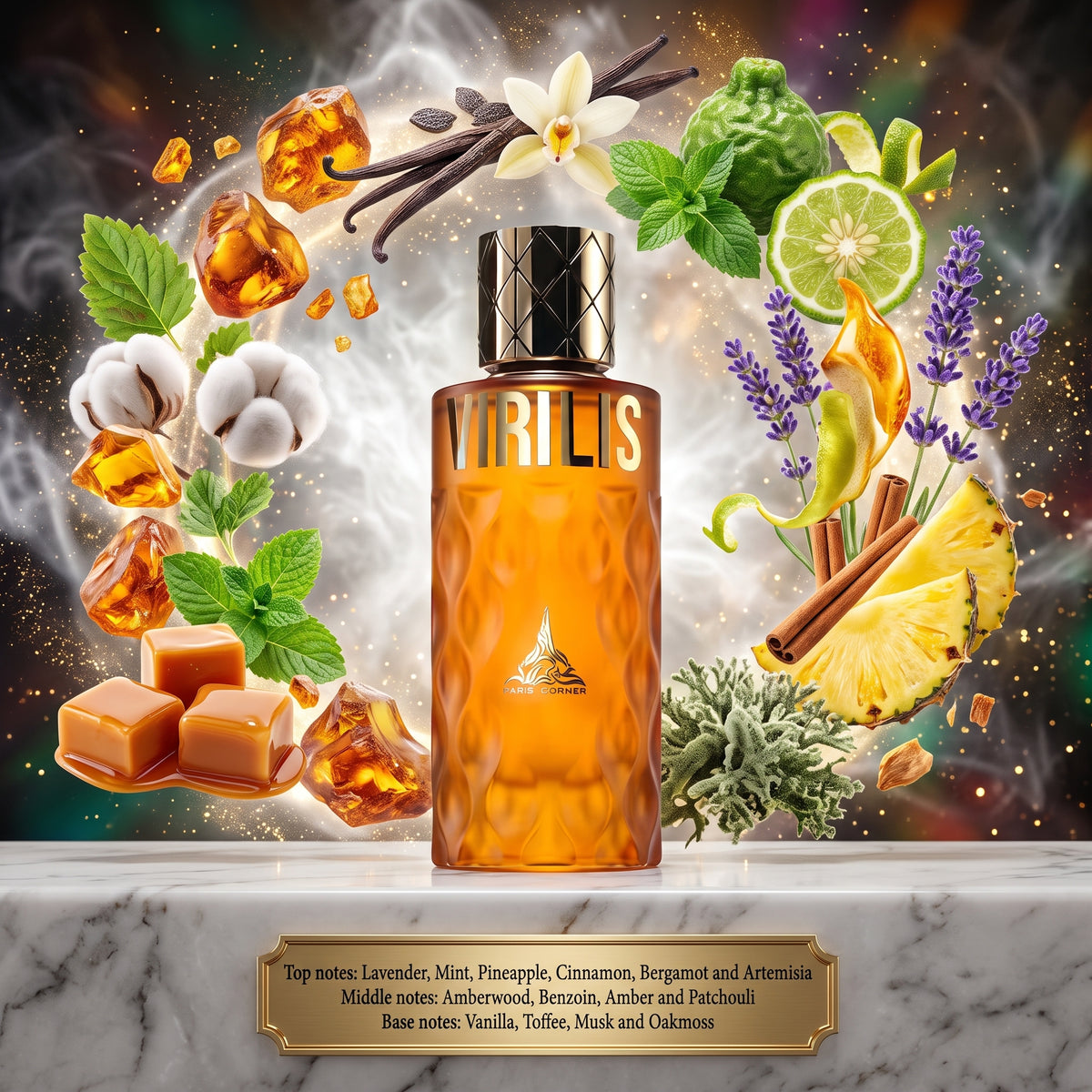Paris Corner Virilis - Samples & Travel Size 5ml - Aromatic Gourmand Fresh Amber Fragrance 