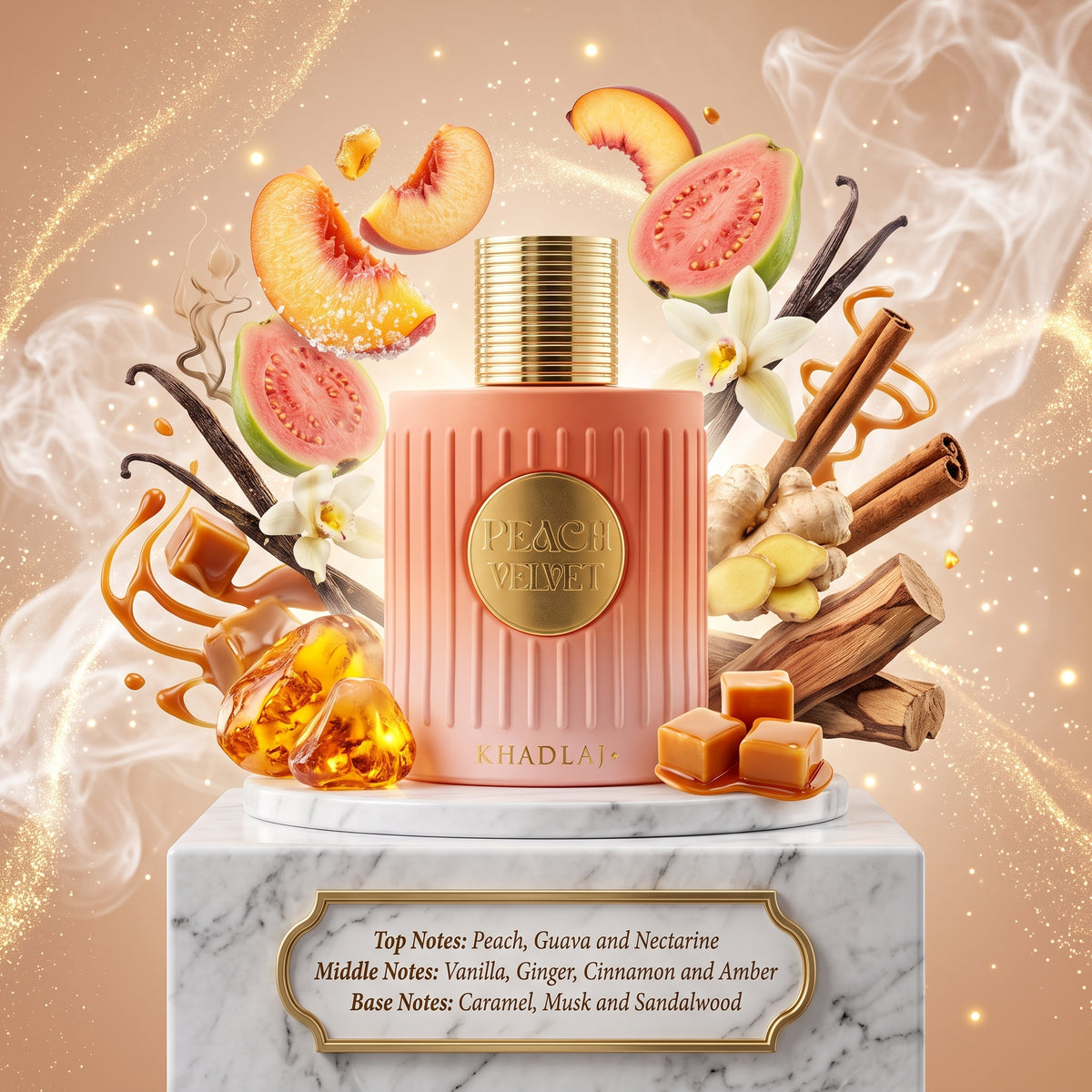 Peach Velvet Khadlaj Perfumes Eau de Parfum Samples & Travel Size (3ml,5ml, 10ml) - Sweet Tropical Fruity Spicy Gourmand Fragrance 