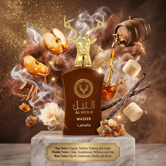 Lattafa Al Noble Wazeer - Samples & Travel Size 5ml - Unique Fruity Gourmand Woody Fresh Fragrance 