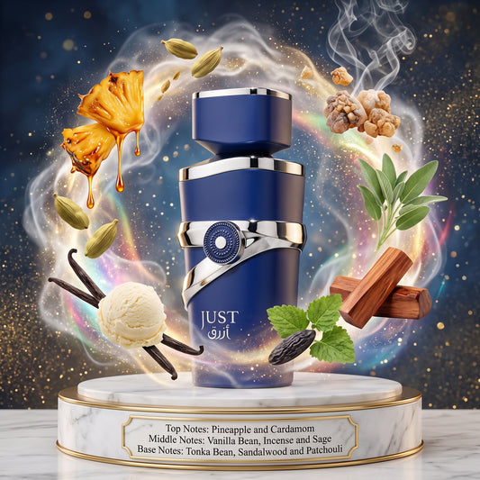 Fragrance World Just Azraq - Samples & Travel Size 5ml - Spicy Gourmand Woody Fragrance 