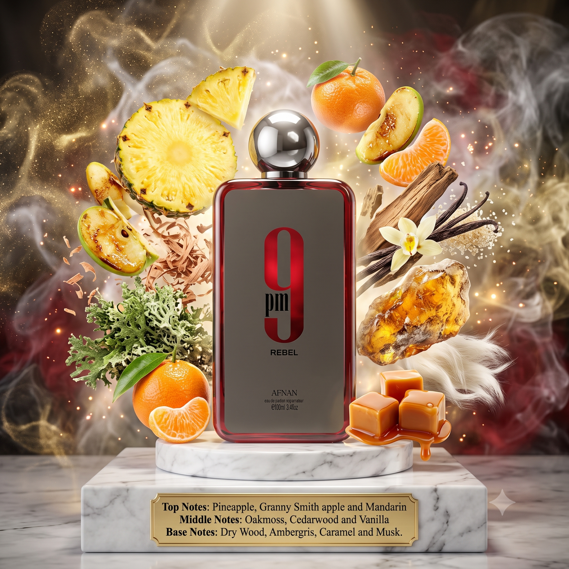 9 PM Rebel by Afnan - 3ml,5ml,10ml Sample/Decant | Pineapple, Oakmoss & Caramel 