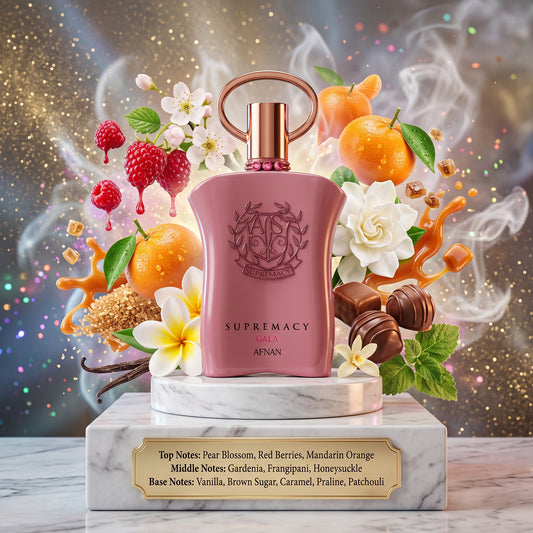 Supremacy Gala by Afnan Perfumes Samples & Travel Size (3ml, 5ml, 10ml) Sweet Floral Gourmand Fragrance 