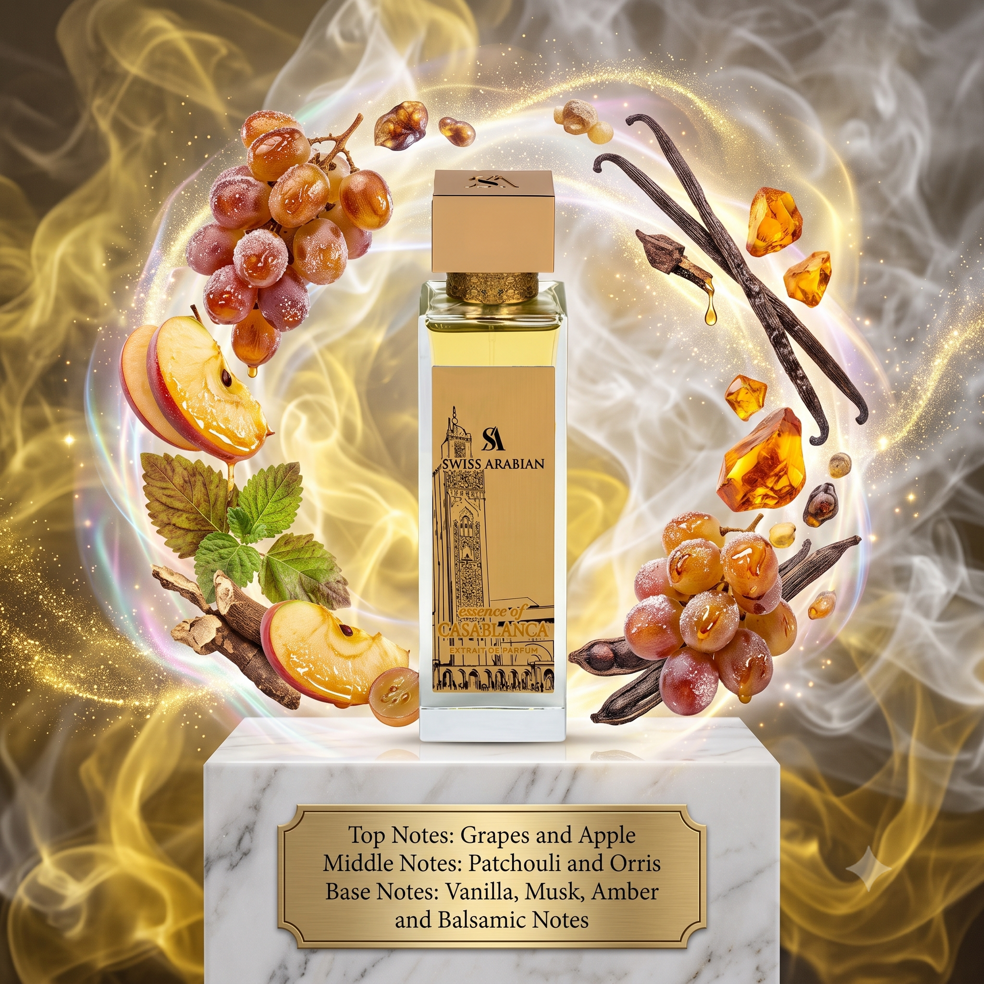 Essence of Casablanca by SWISS ARABIAN - 2ml, 3ml, 5ml, 10ml Sample/Decant | Grapes, Apple, Vanilla & Amber 