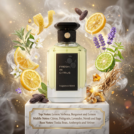 Fresh As Citrus by Fragrance World - Samples & Travel Size (5ml) - Bright Aromatic Citrus Woody Fragrance 