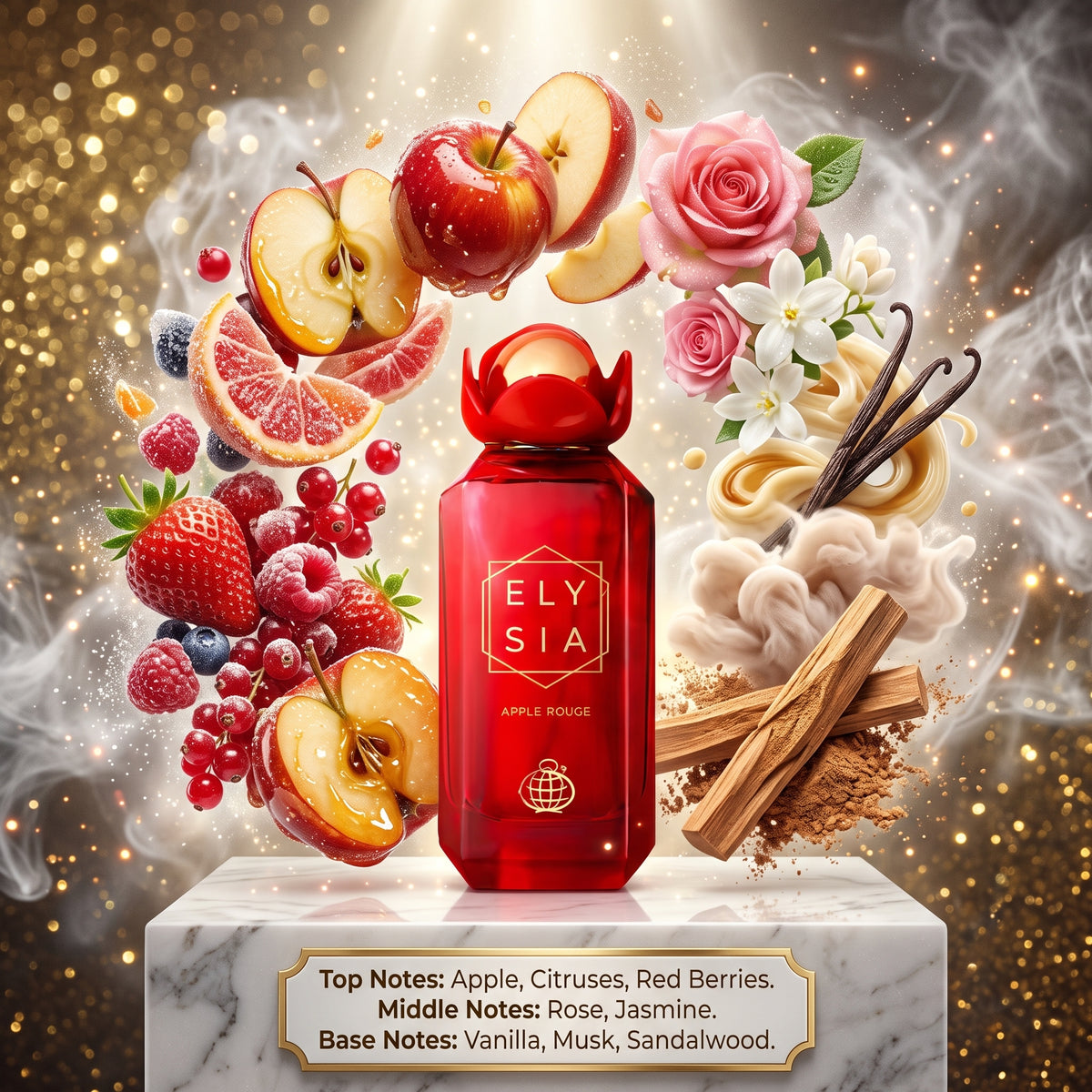 Apple Rouge by Elysia - FRAGRANCE WORLD - 3ml, 5ml Sample/Decant | Apple, Rose & Vanilla 