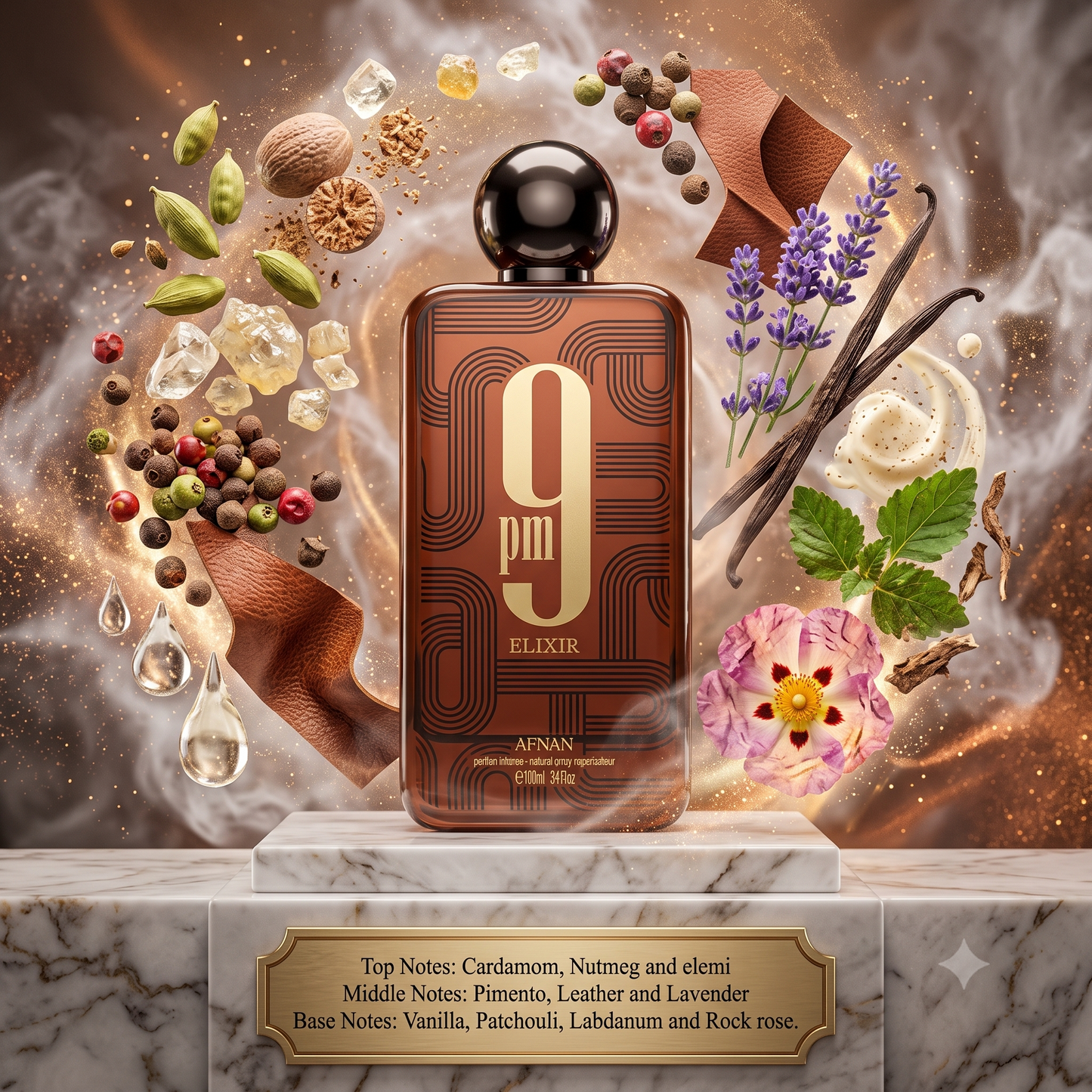 Afnan 9PM Elixir Eau de Parfum Samples & Travel Size (3ml, 5ml, 10ml) - Warm Spicy Leather Aromatic Fragrance 
