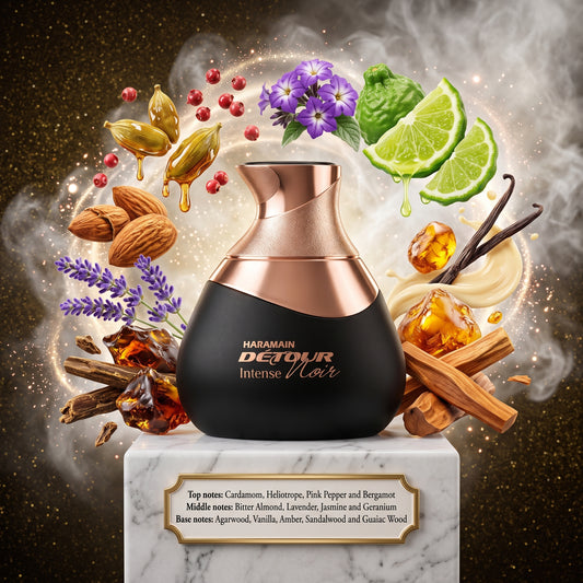 Haramain Detour - Intense Noir - Samples & Travel Size (5ml) - Rich Amber Woody Almond Gourmand Fragrance 
