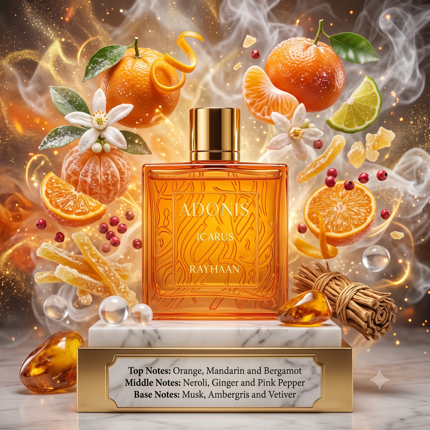 Adonis Icarus Rayhaan Eau de Parfum Samples & Travel Size (3ml, 5ml, 10ml) - Fresh Citrus Aromatic Woody Fragrance 