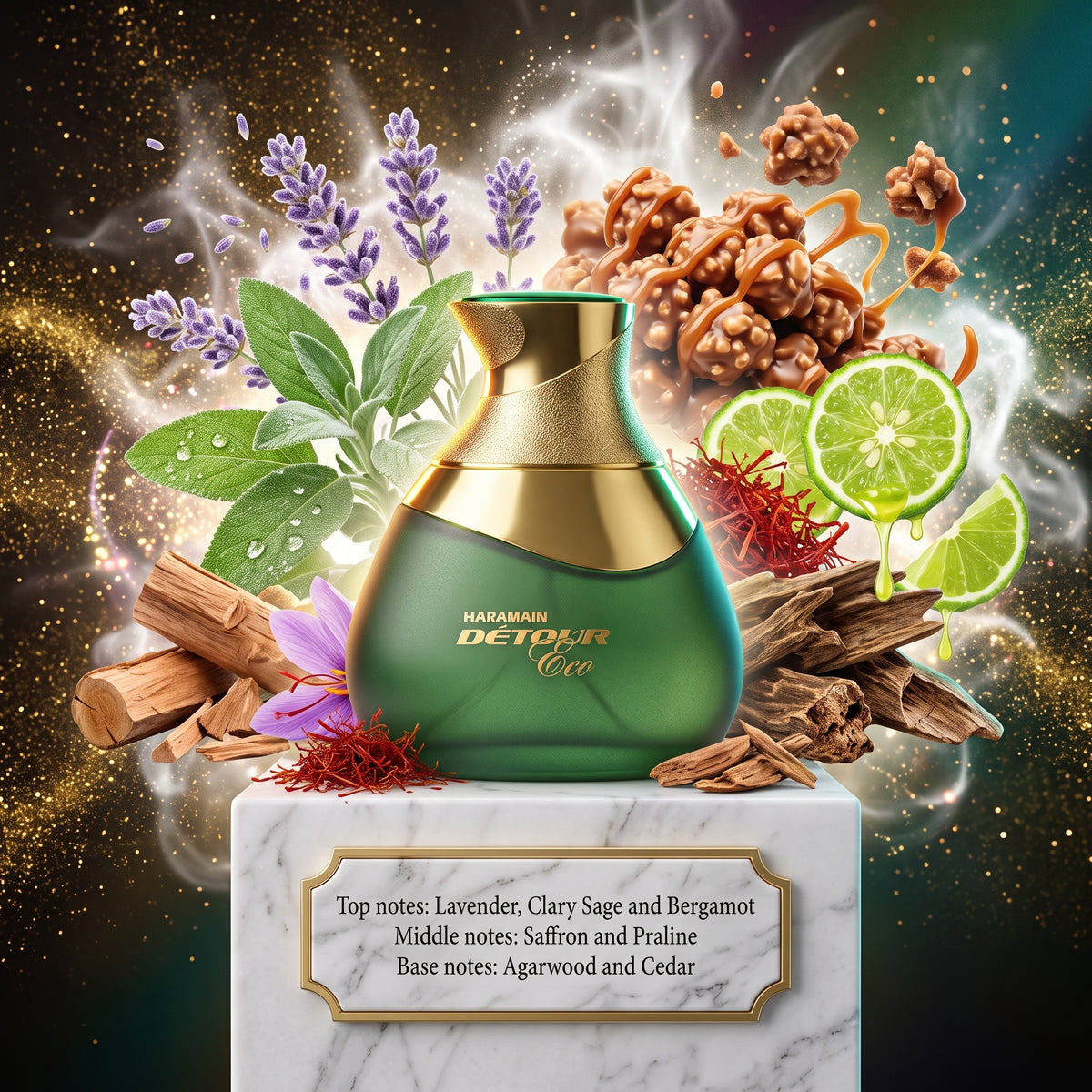 Haramain Detour Eco - Samples & Travel Size (5ml) - Woody Aromatic Gourmand Oud Fragrance (Inspired by PDM Haltane) 