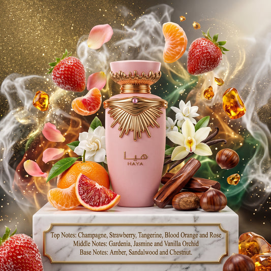 Haya by Lattafa Samples & Travel Size (3ml, 5ml, 10ml) Sweet Fruity Champagne Fragrance 