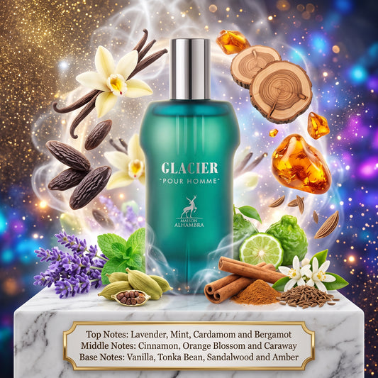 Maison Alhambra Glacier Pour Homme Eau - Samples & Travel Size 5ml - Classic Aromatic Vanilla Oriental Men's Fragrance 