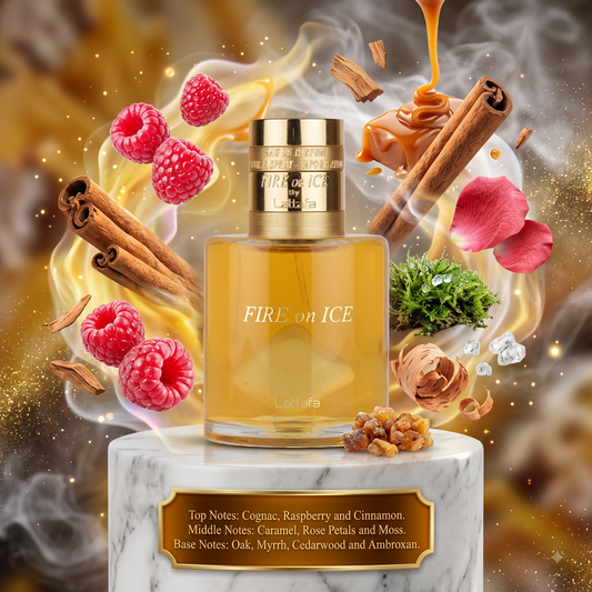 Fire On Ice by LATTAFA - 3ml,5ml, 10ml Sample/Decant | Cognac, Cinnamon, Caramel & Oak 