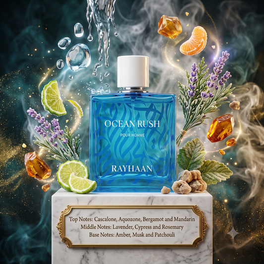 Ocean Rush Rayhaan Eau de Parfum Samples & Travel Size (3ml, 5ml, 10ml) - Aquatic Aromatic Fresh Woody Fragrance 