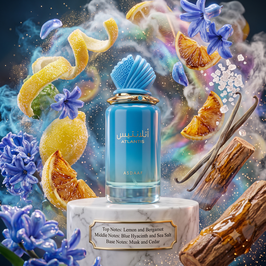 Asdaaf Atlantis Blue Eau de Parfum Samples & Travel Size (3ml, 5ml, 10ml) - Fresh Aquatic Citrus Aromatic Fragrance 