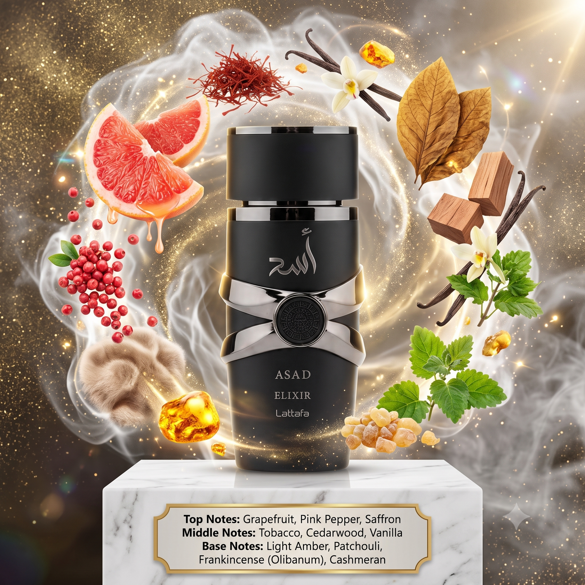 Asad Elixir 2025 by Lattafa Samples & Travel Size (3ml, 5ml, 10ml) Spicy Tobacco Woody Fragrance 