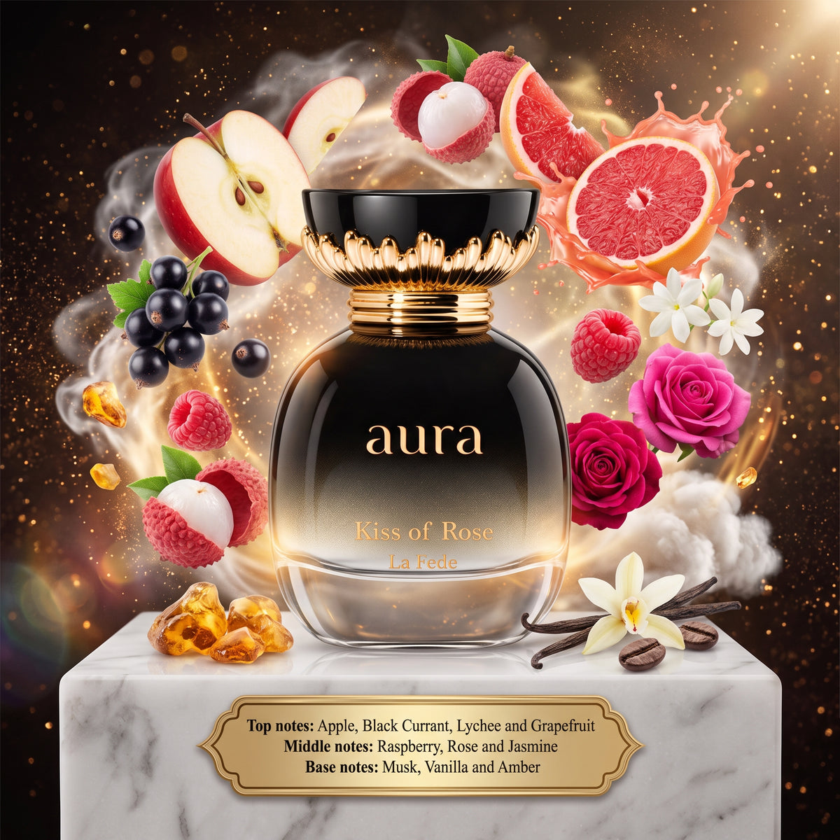 Khadlaj La Fede Aura Kiss Of Rose - Samples & Travel Size (5ml) - Juicy Fruity Floral Rose Vanilla Fragrance 