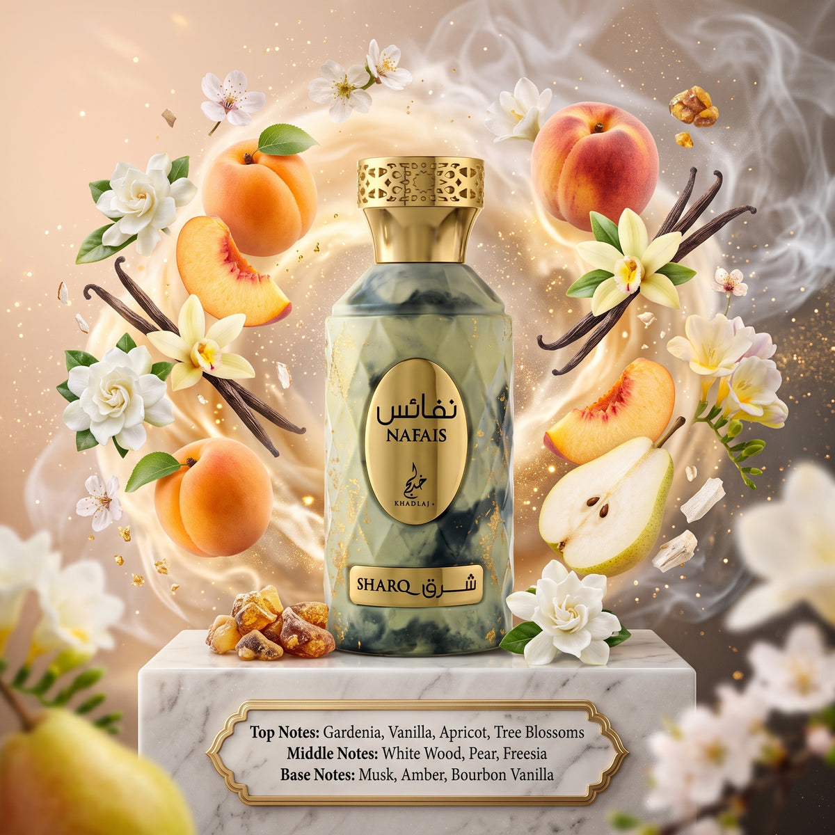 Nafais Sharq by KHADLAJ PERFUMES - 3ml, 5ml, 10ml Sample/Decant | Apricot, Freesia & Bourbon Vanilla 