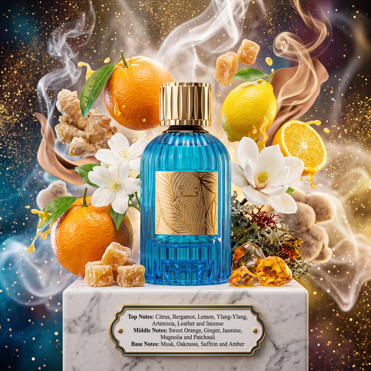5ml Qissa Blue 100ml EDP | Paris Corner | Sample/Decant | Citrus Leather Ginger Amber Musk Perfume - Fragrance 