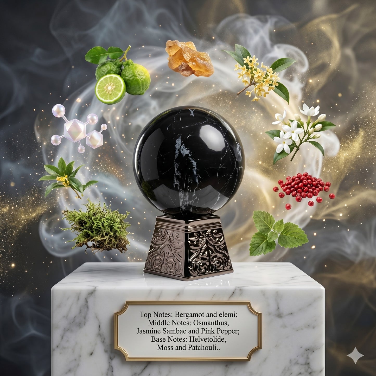 Black Obsidian by Aurora Scents - Samples & Travel Size (3ml, 5ml, 10ml) - Elegant Fresh Floral Woody Musk Fragrance 