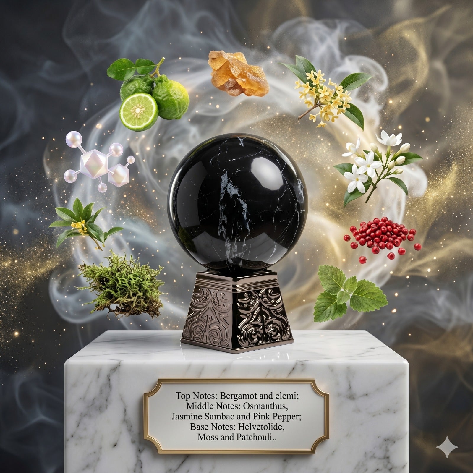 Black Obsidian by Aurora Scents - Samples & Travel Size (3ml, 5ml, 10ml) - Elegant Fresh Floral Woody Musk Fragrance 